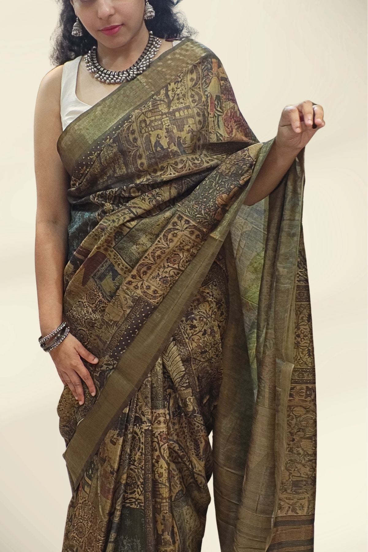 Green Pedana Kalamkari Silk Saree