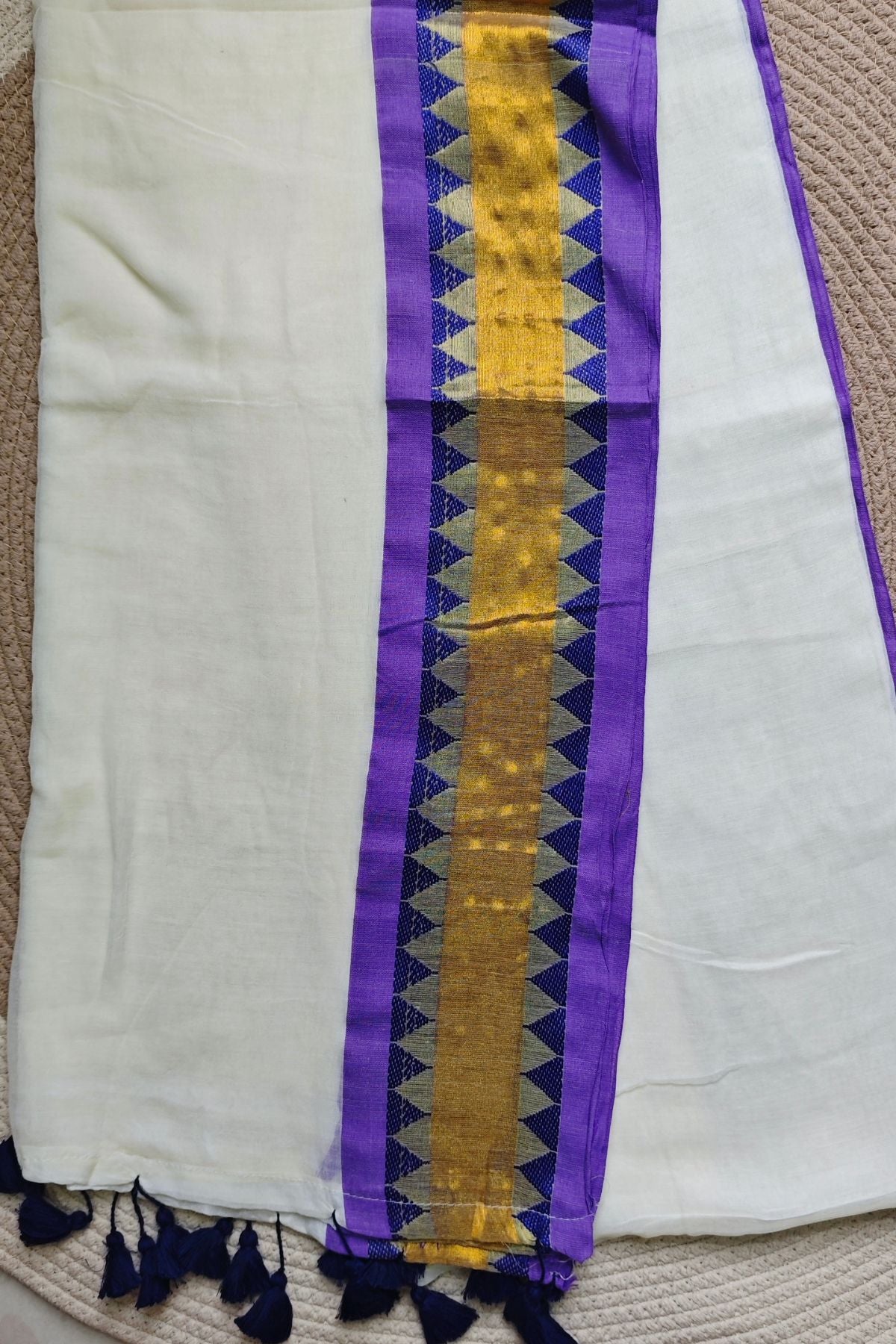 Lavendar Kanji Border White Mulcotton Saree