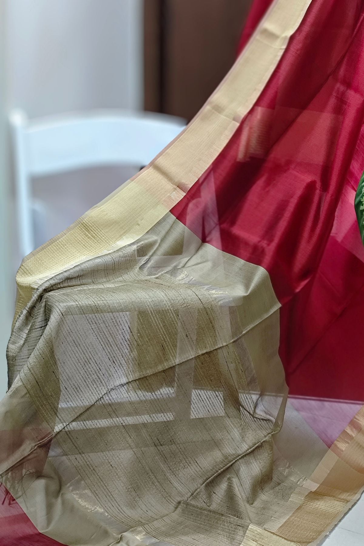 Maroon Gicha Silk Maheshwari Saree