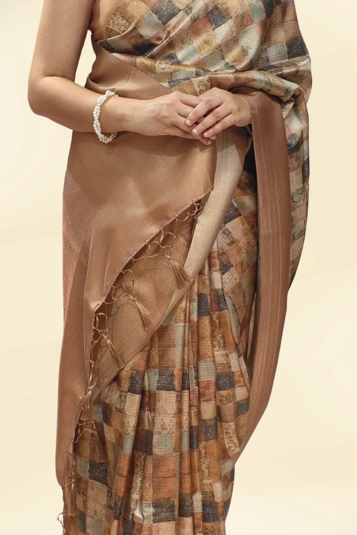 Mustard Checks Rajguru Printed Saree