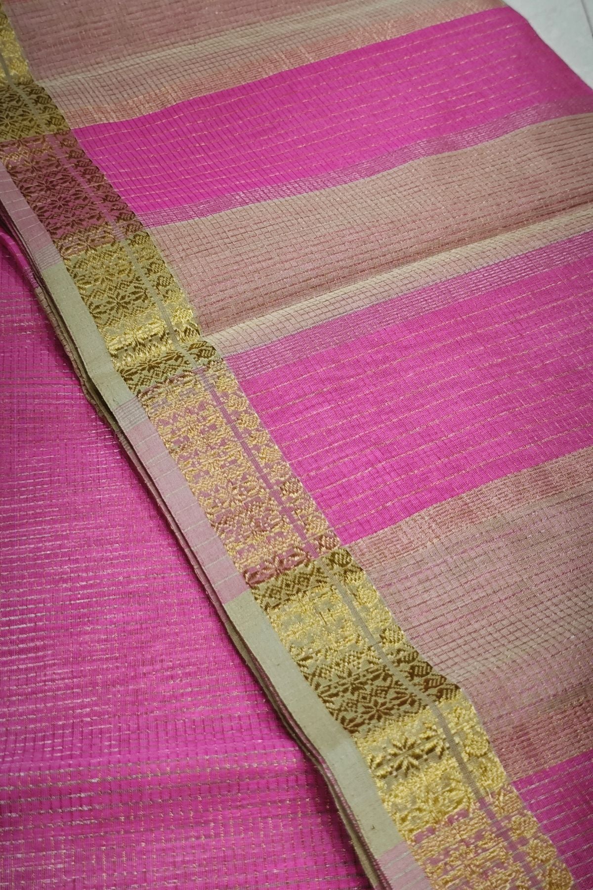 Pink Zari Checks Maheshwari Saree