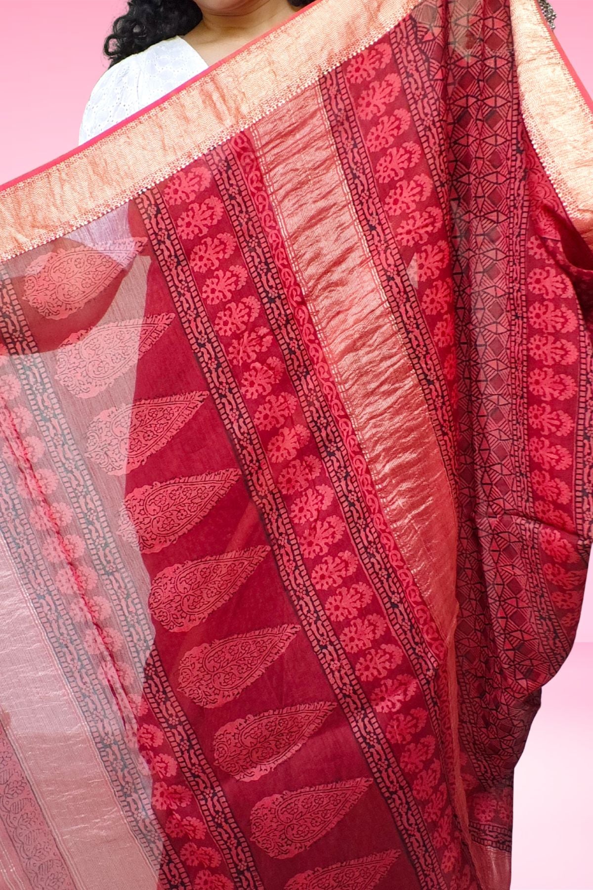 Red Bagh Print Maheshwari Saree
