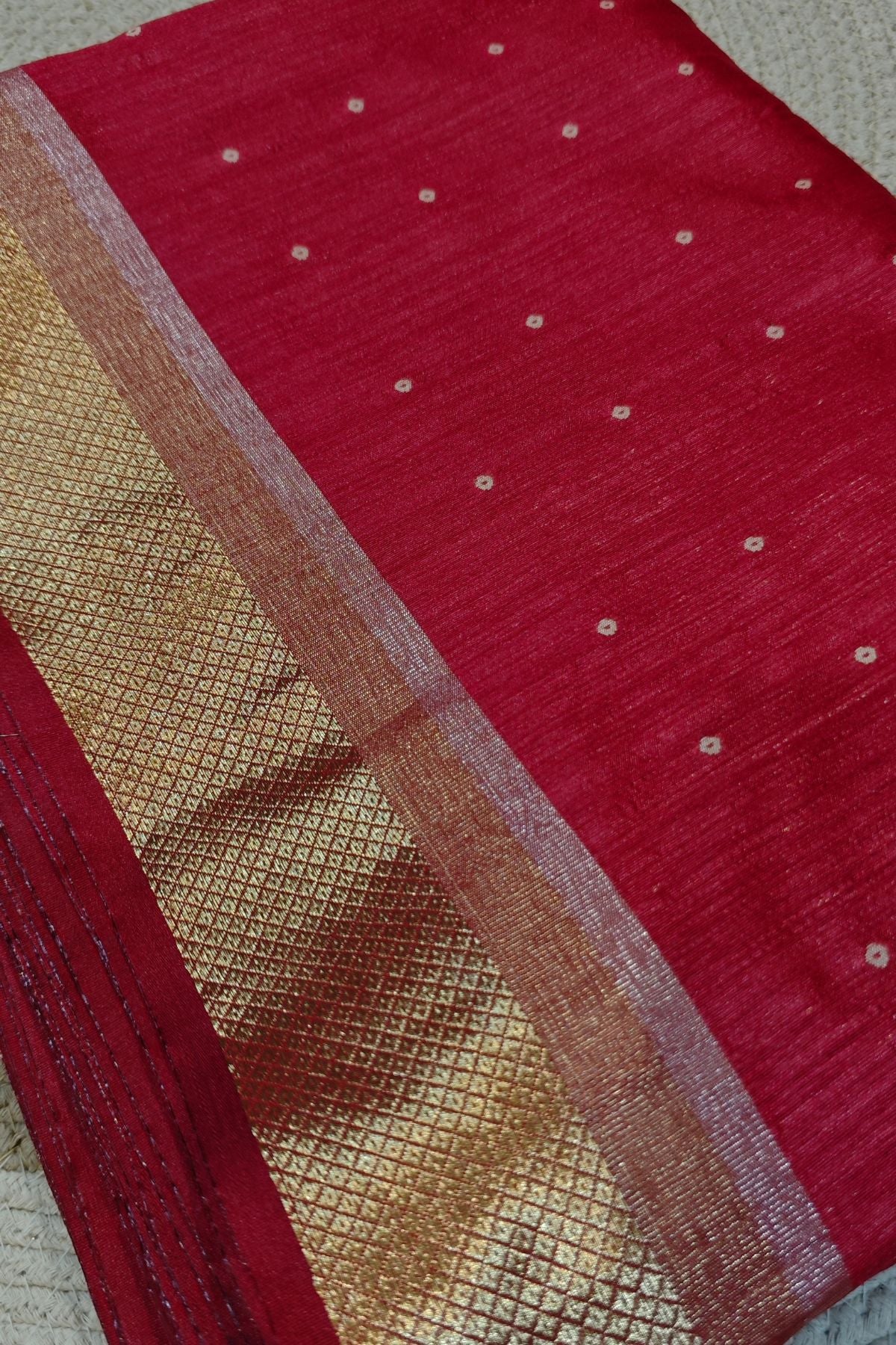 Red Tussar Polka Saree