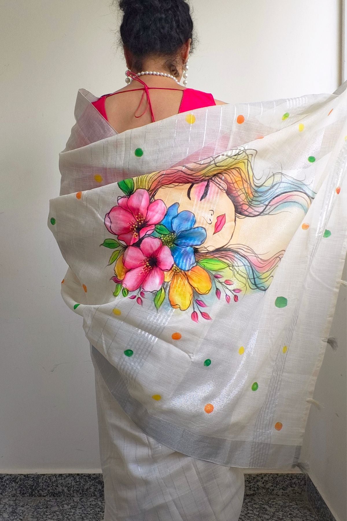 White Linen Saree Flower Girl