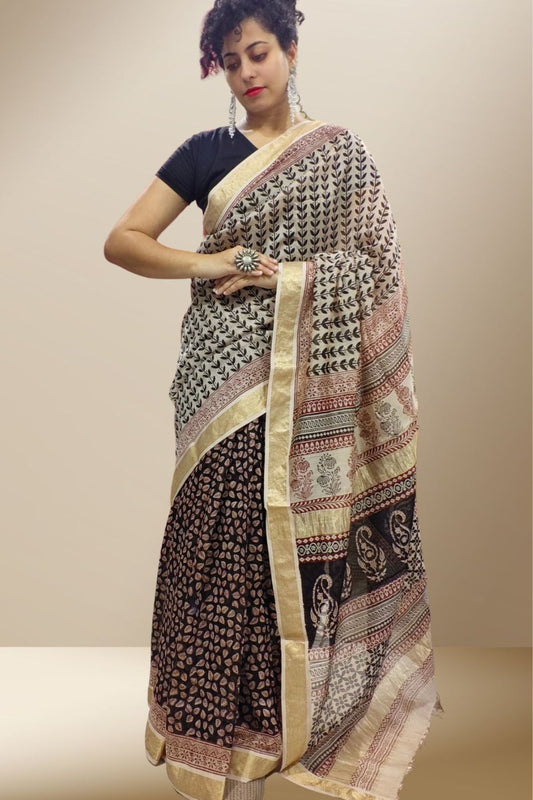 Black Bagh Print Maheshwari Saree