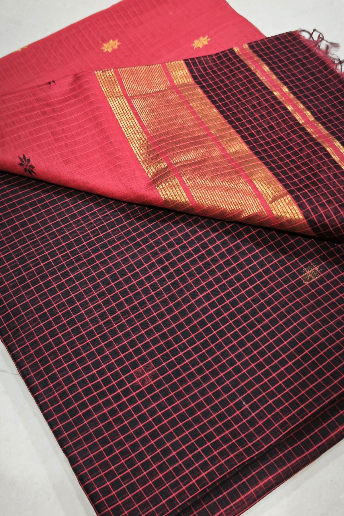 Black Checks Star Buti Maheshwari Saree
