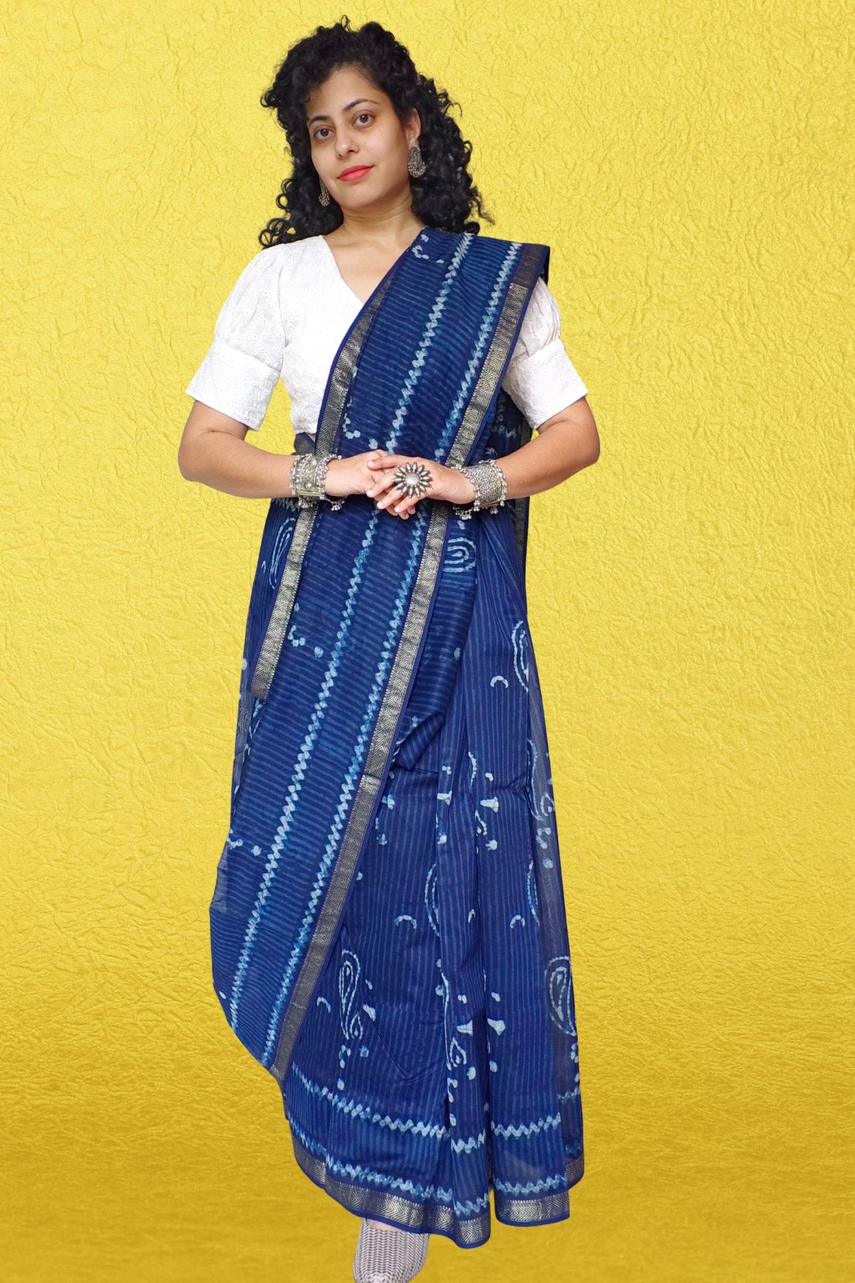 Blue Bagh Print Maheshwari Saree