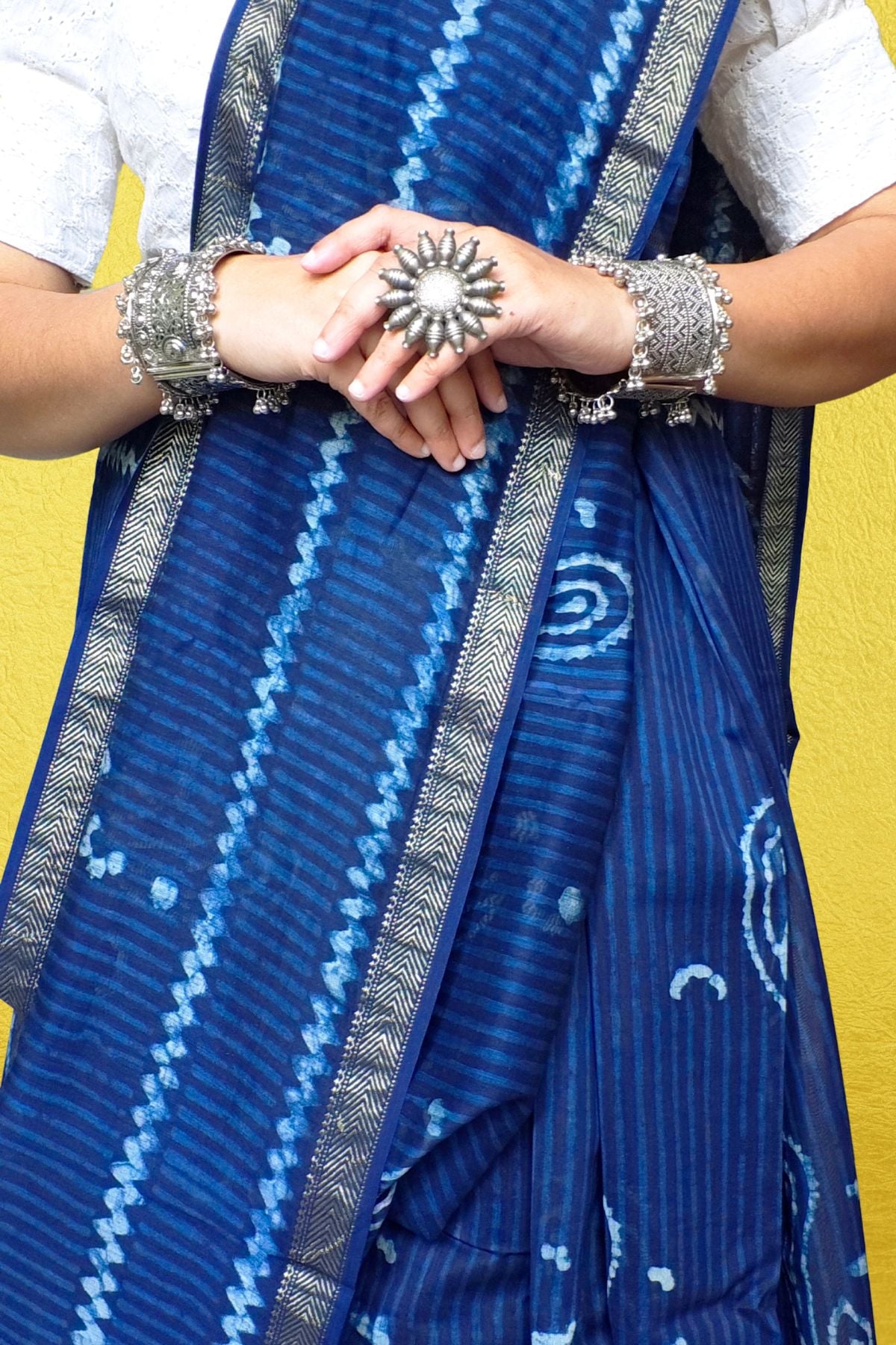 Blue Bagh Print Maheshwari Saree