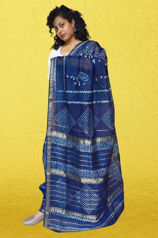 Blue Bagh Print Maheshwari Saree