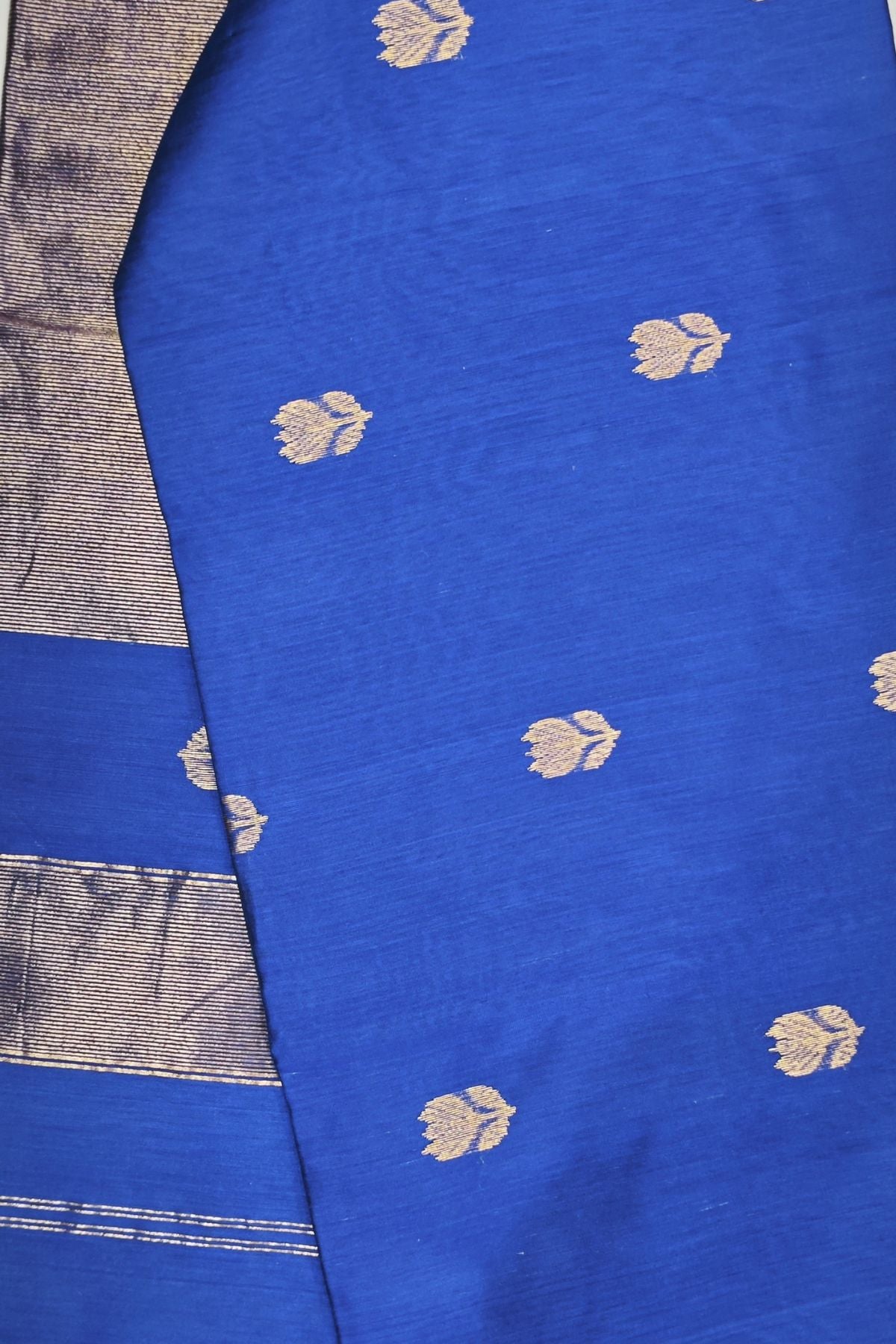 Blue Lotus Motifs Maheshwari Saree
