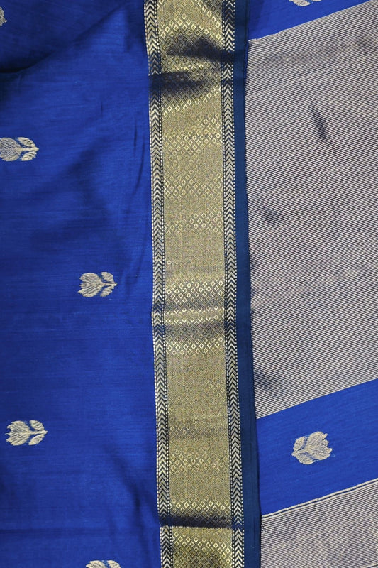 Blue Lotus Motifs Maheshwari Saree