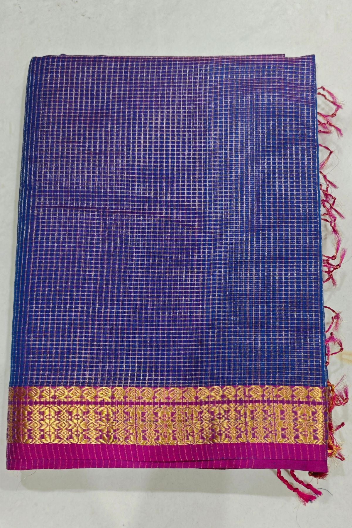 Blue Zari Checks Maheshwari Saree