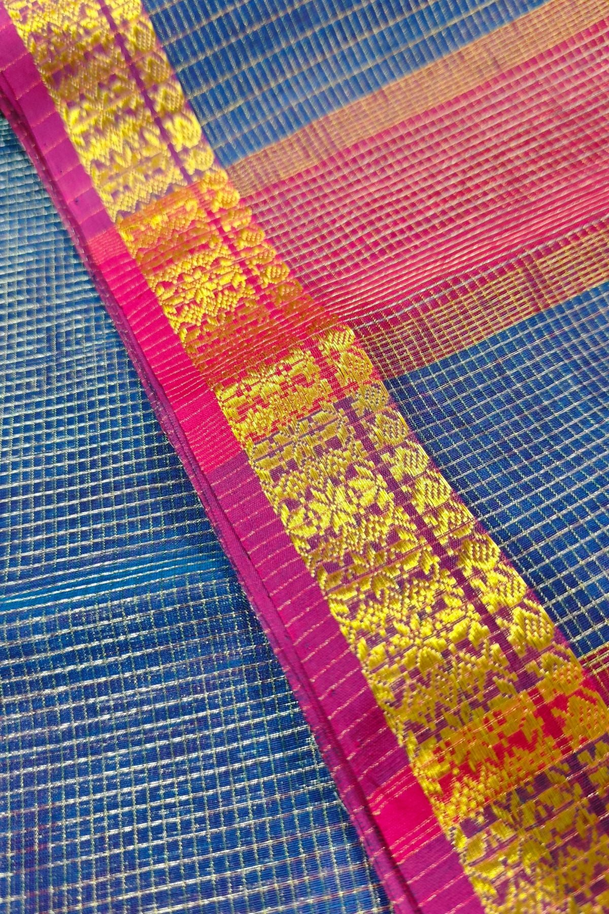 Blue Zari Checks Maheshwari Saree