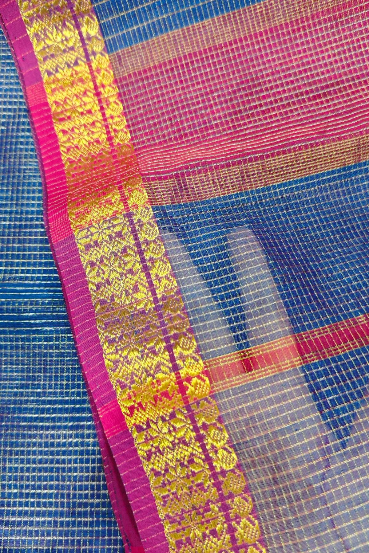 Blue Zari Checks Maheshwari Saree