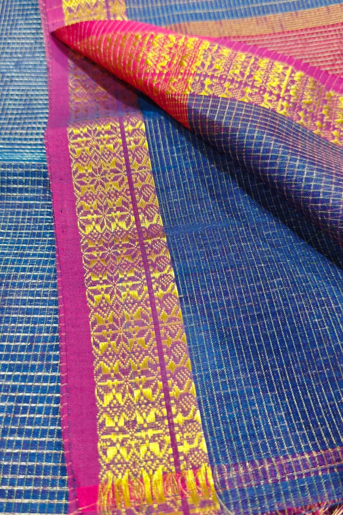 Blue Zari Checks Maheshwari Saree