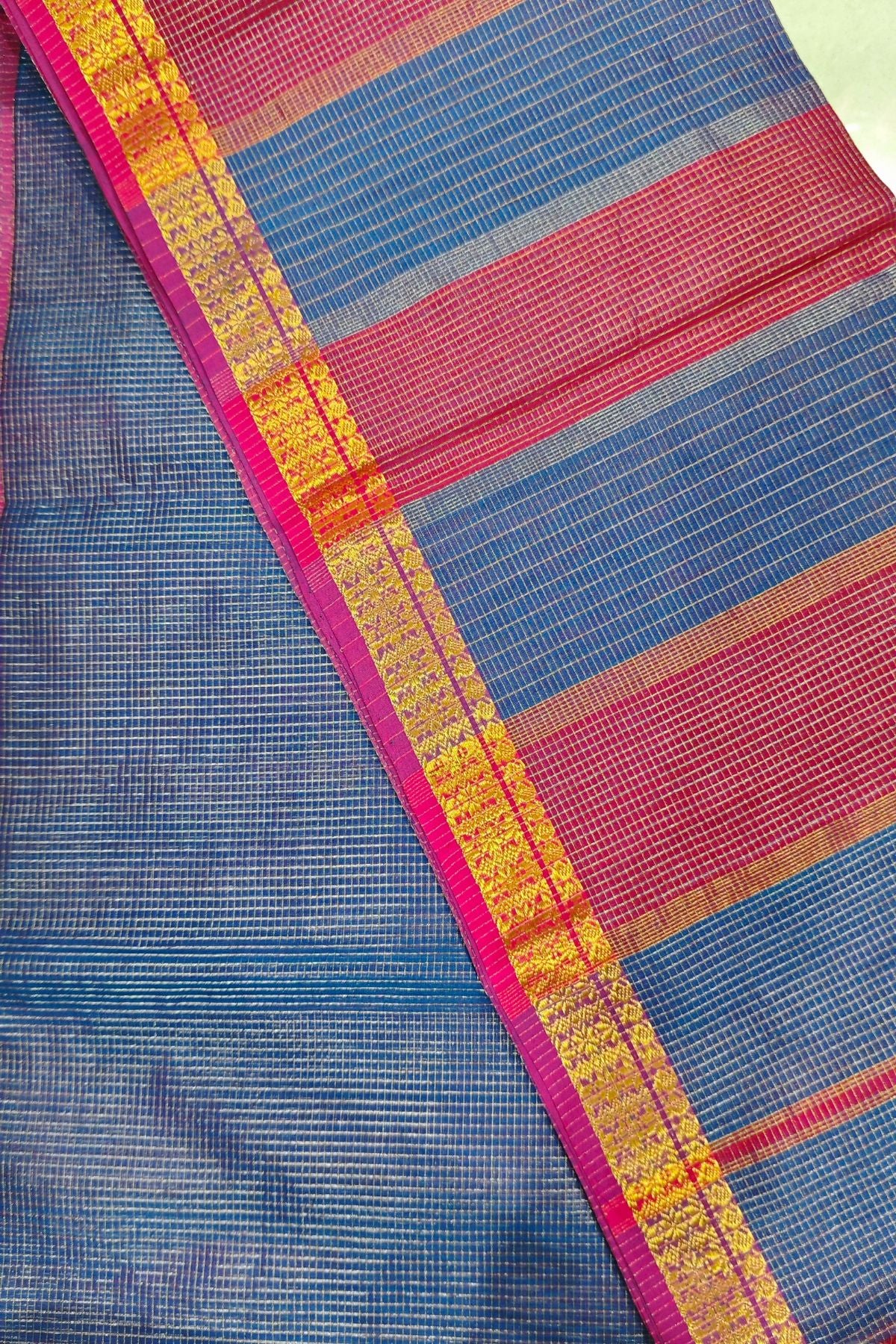 Blue Zari Checks Maheshwari Saree
