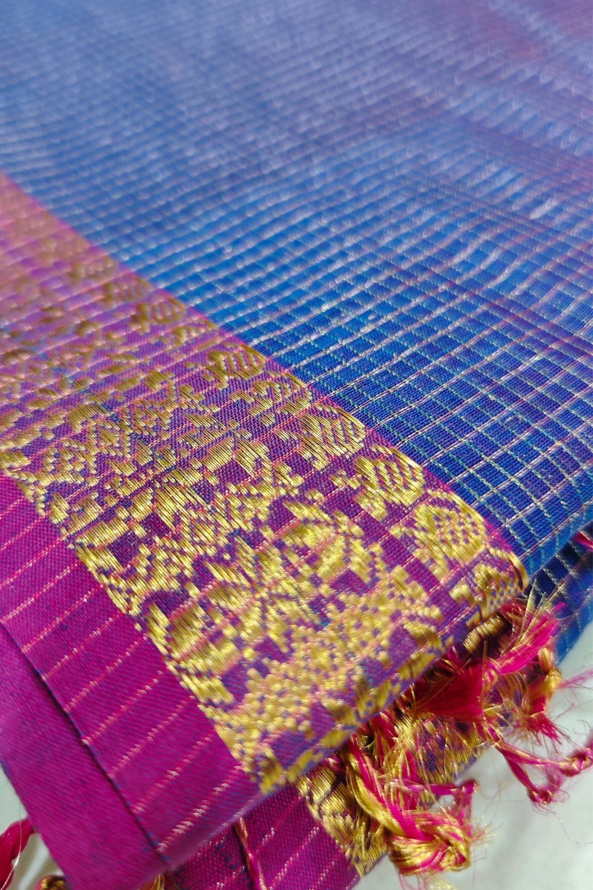 Blue Zari Checks Maheshwari Saree