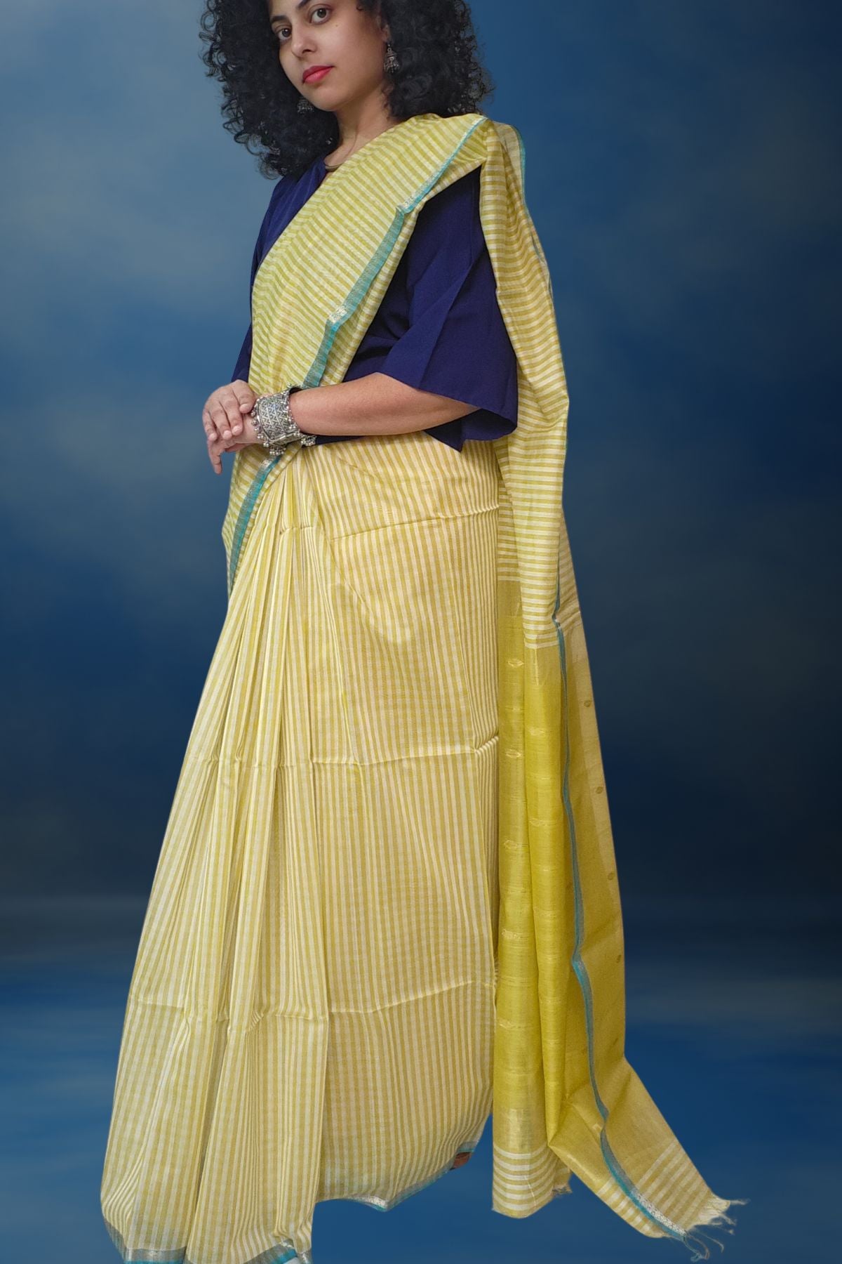 Yellow Checks Maheshwari Saree