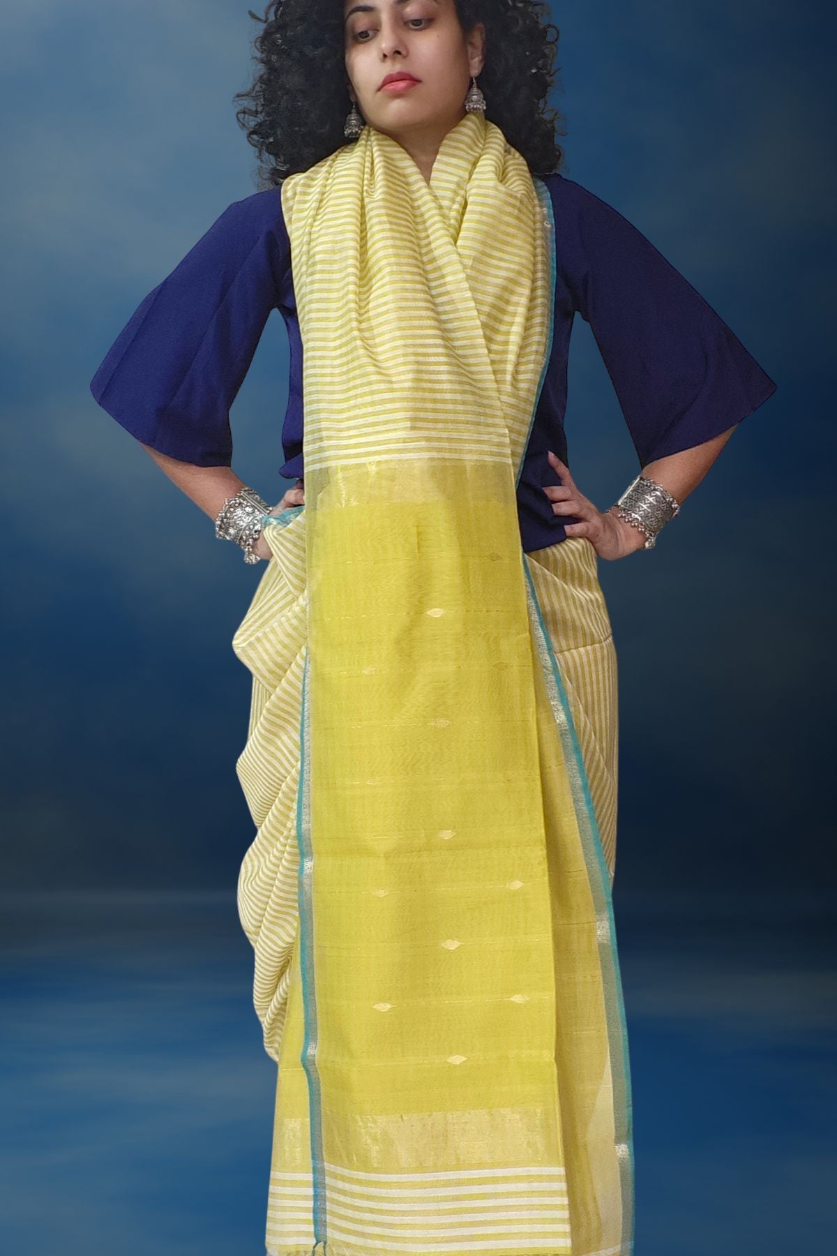 Yellow Checks Maheshwari Saree