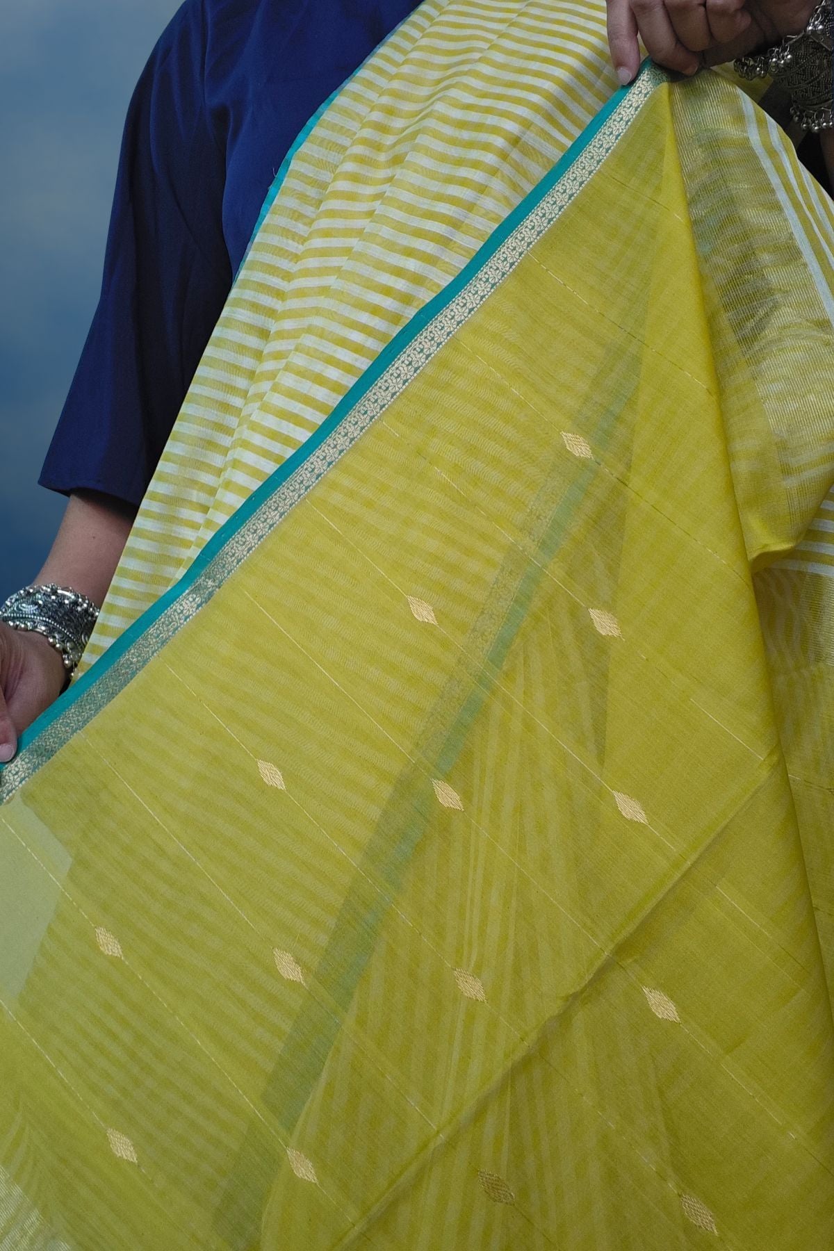 Yellow Checks Maheshwari Saree