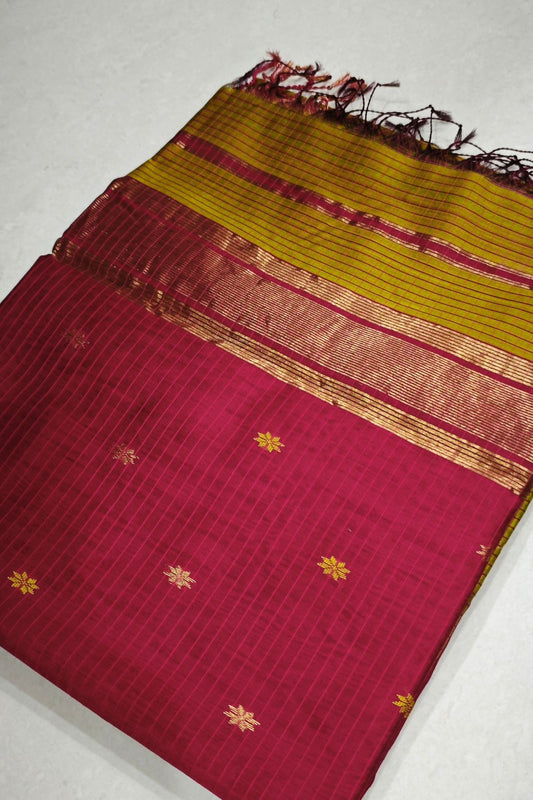 Green Checks Star Buti Maheshwari Saree