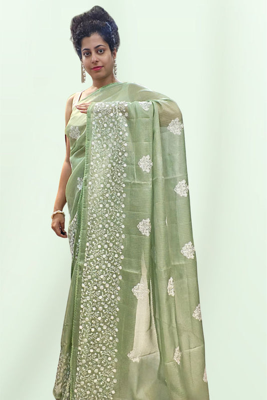 Green Manipuri Checks Cotton Saree