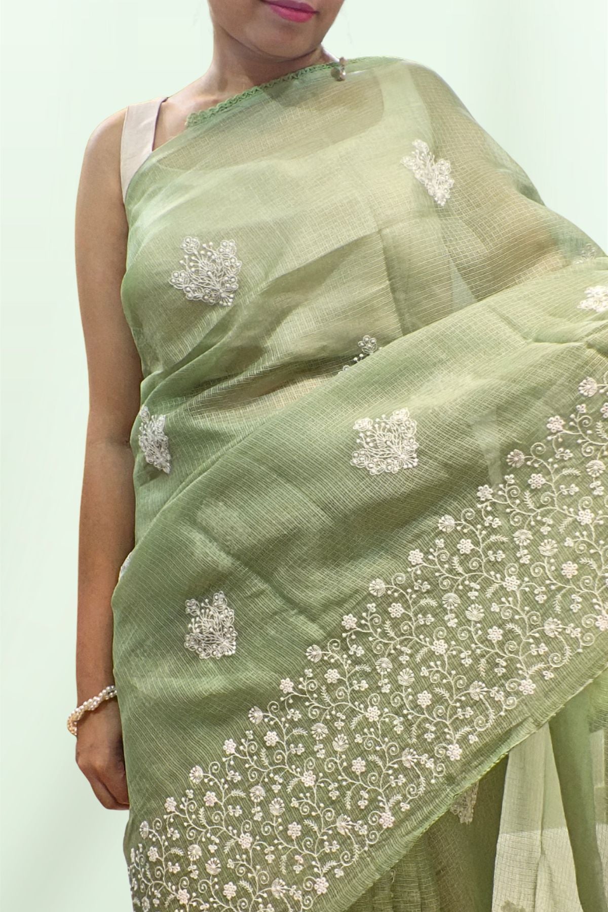 Green Manipuri Checks Cotton Saree