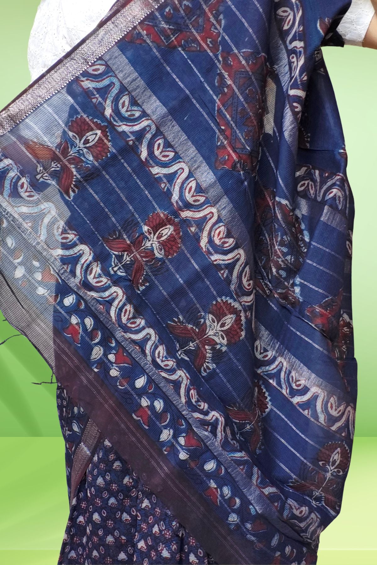 Indigo Double Dabu Maheshwari Saree