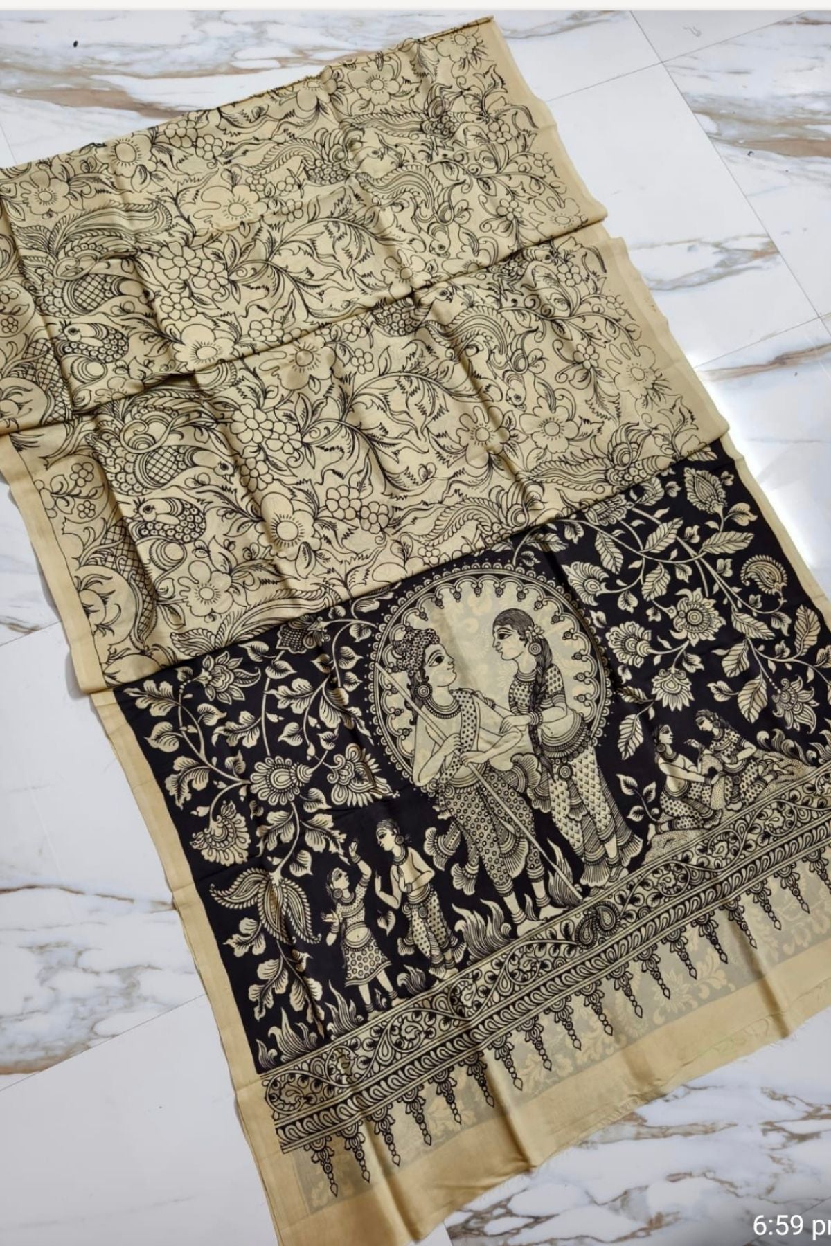 Ivory Srikalahasti Kalamkari Saree 2