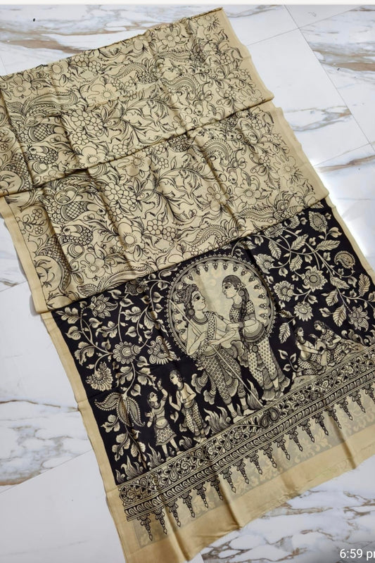 Ivory Srikalahasti Kalamkari Saree 2