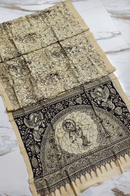 Ivory Srikalahasti Kalamkari Saree 3