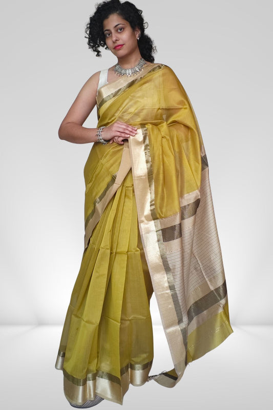 Green Kell Border Maheshwari Saree