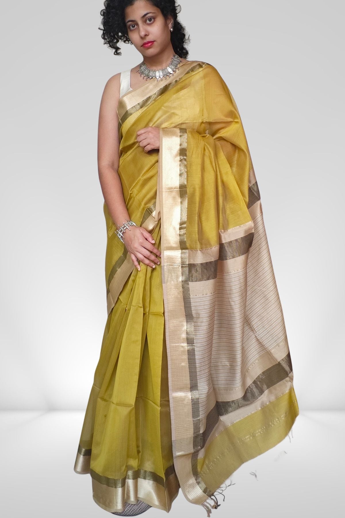 Green Kell Border Maheshwari Saree