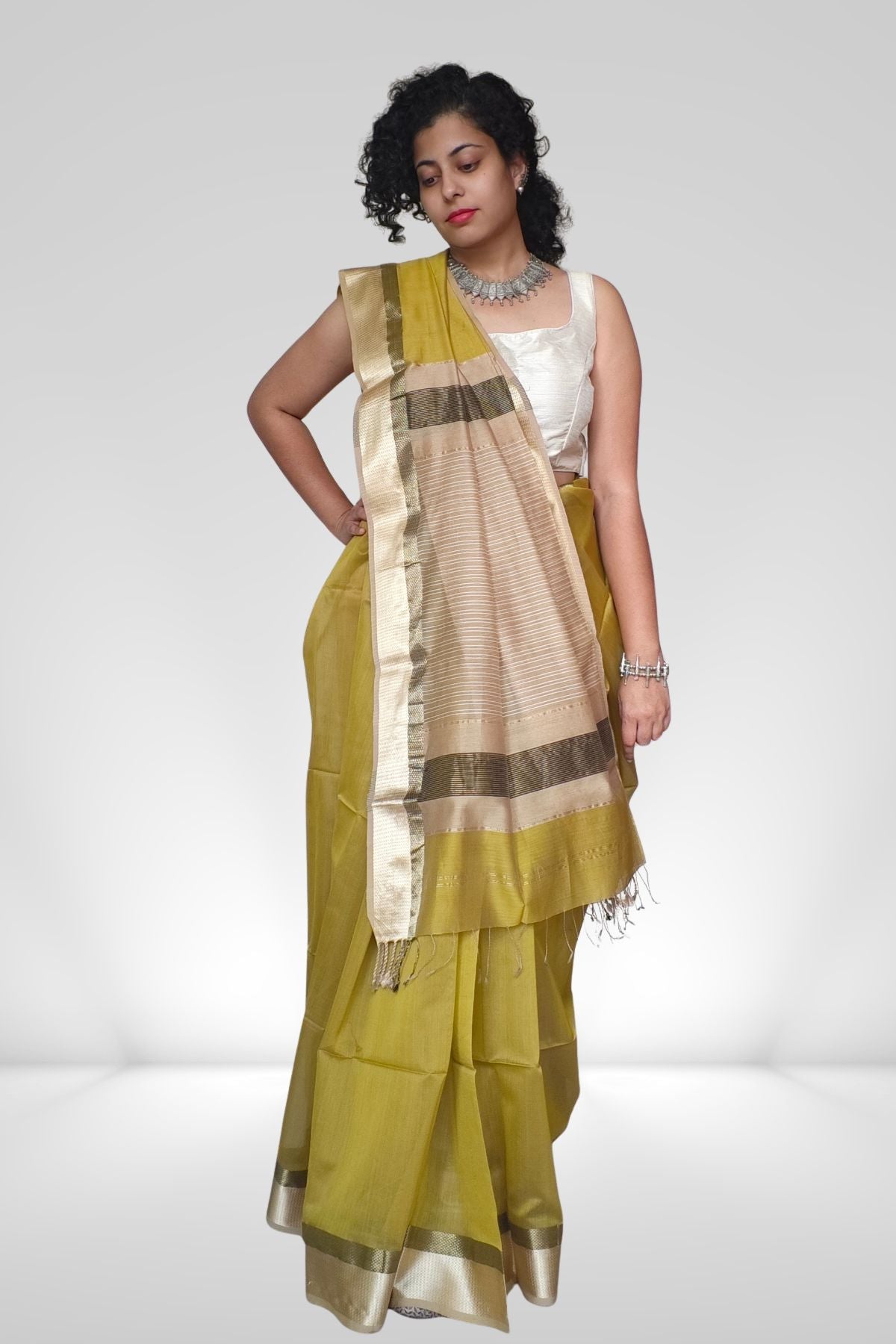Green Kell Border Maheshwari Saree