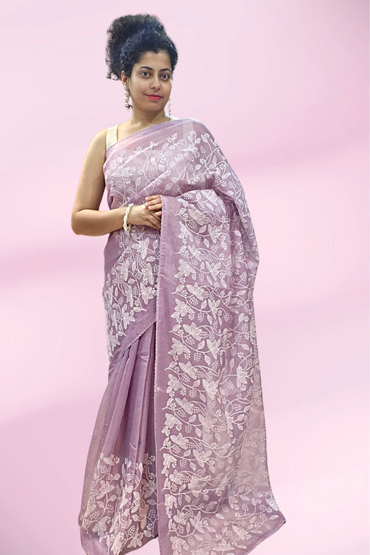 Lavender Manipuri Checks Cotton Saree