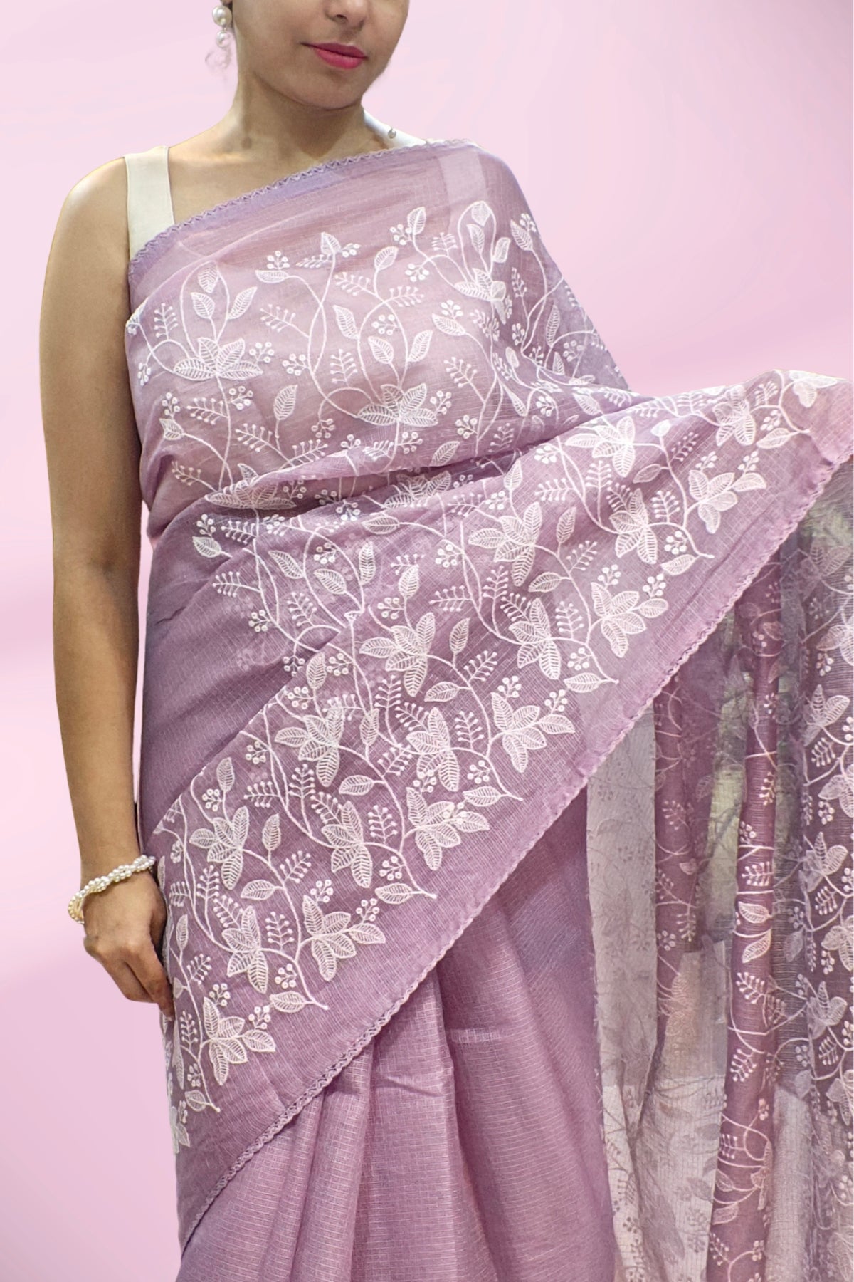 Lavender Manipuri Checks Cotton Saree