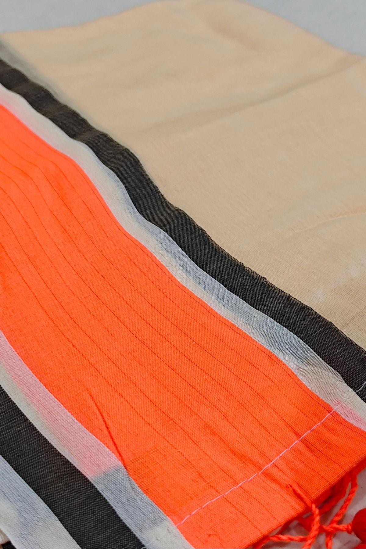 Light Orange Mulcotton Saree