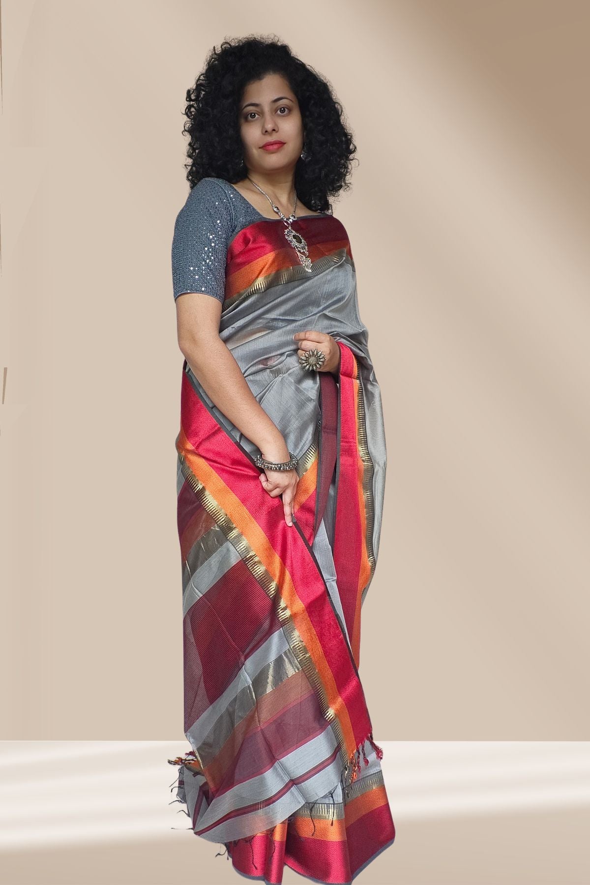 Multi-Colour Kell Border Maheshwari Saree