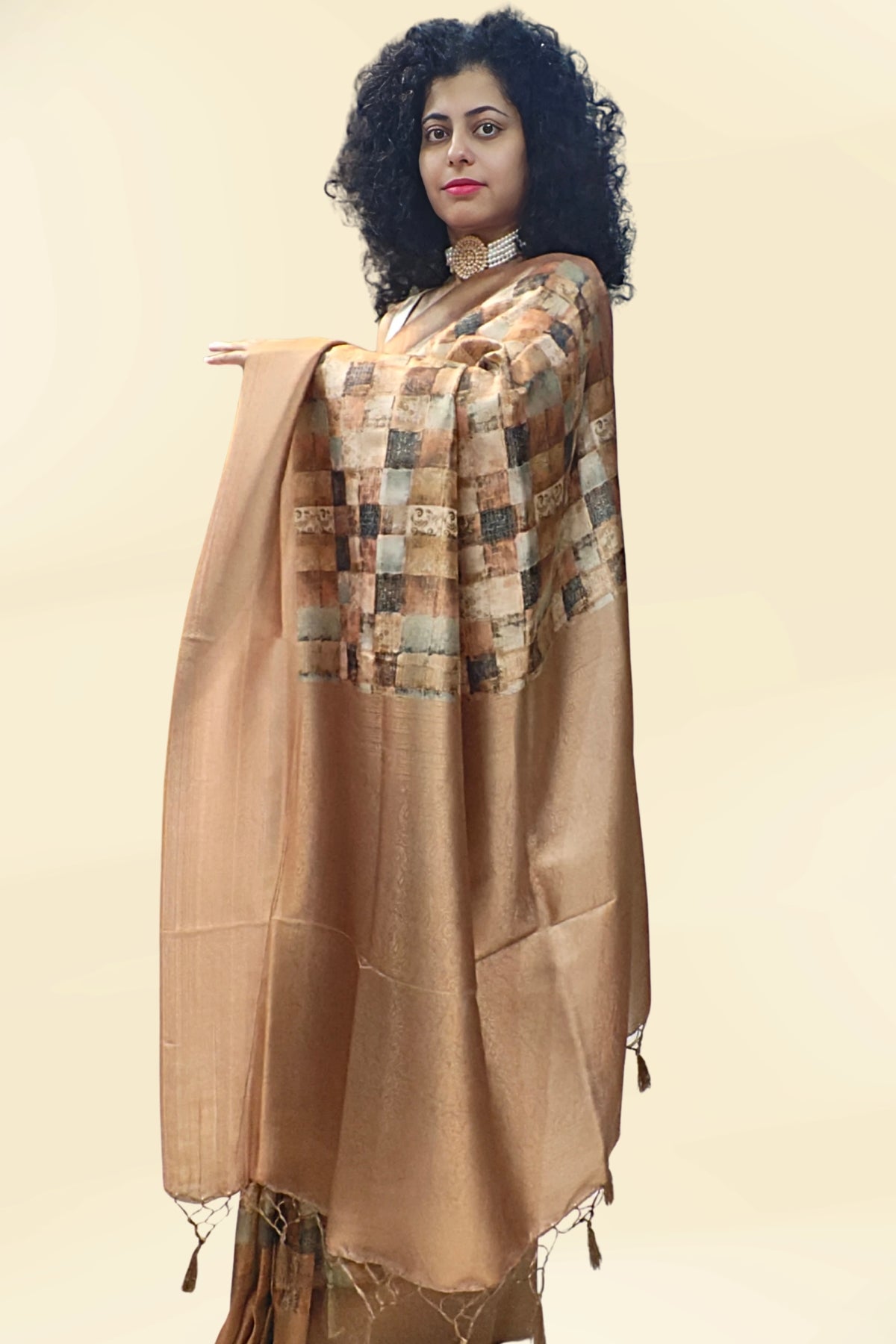 Mustard Checks Rajguru Printed Saree