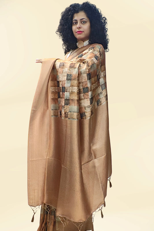 Mustard Checks Rajguru Printed Saree