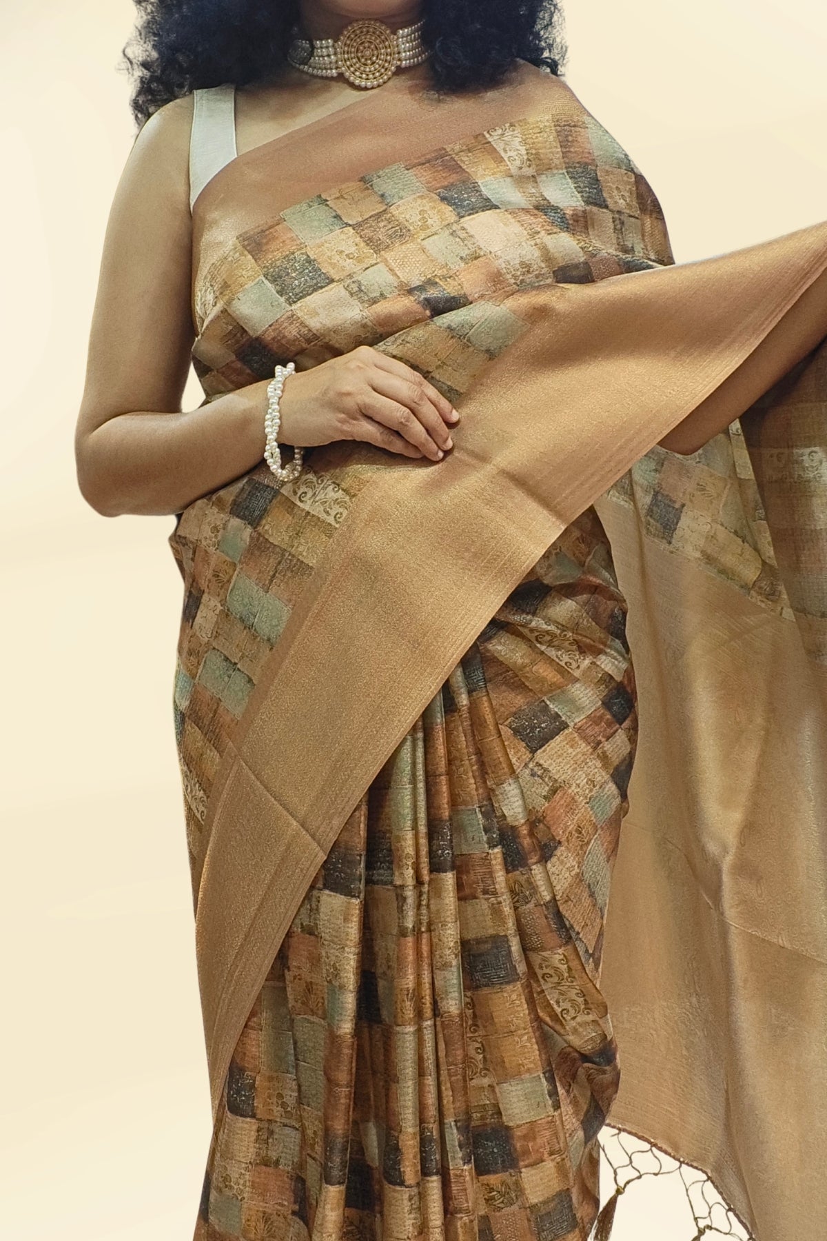 Mustard Checks Rajguru Printed Saree