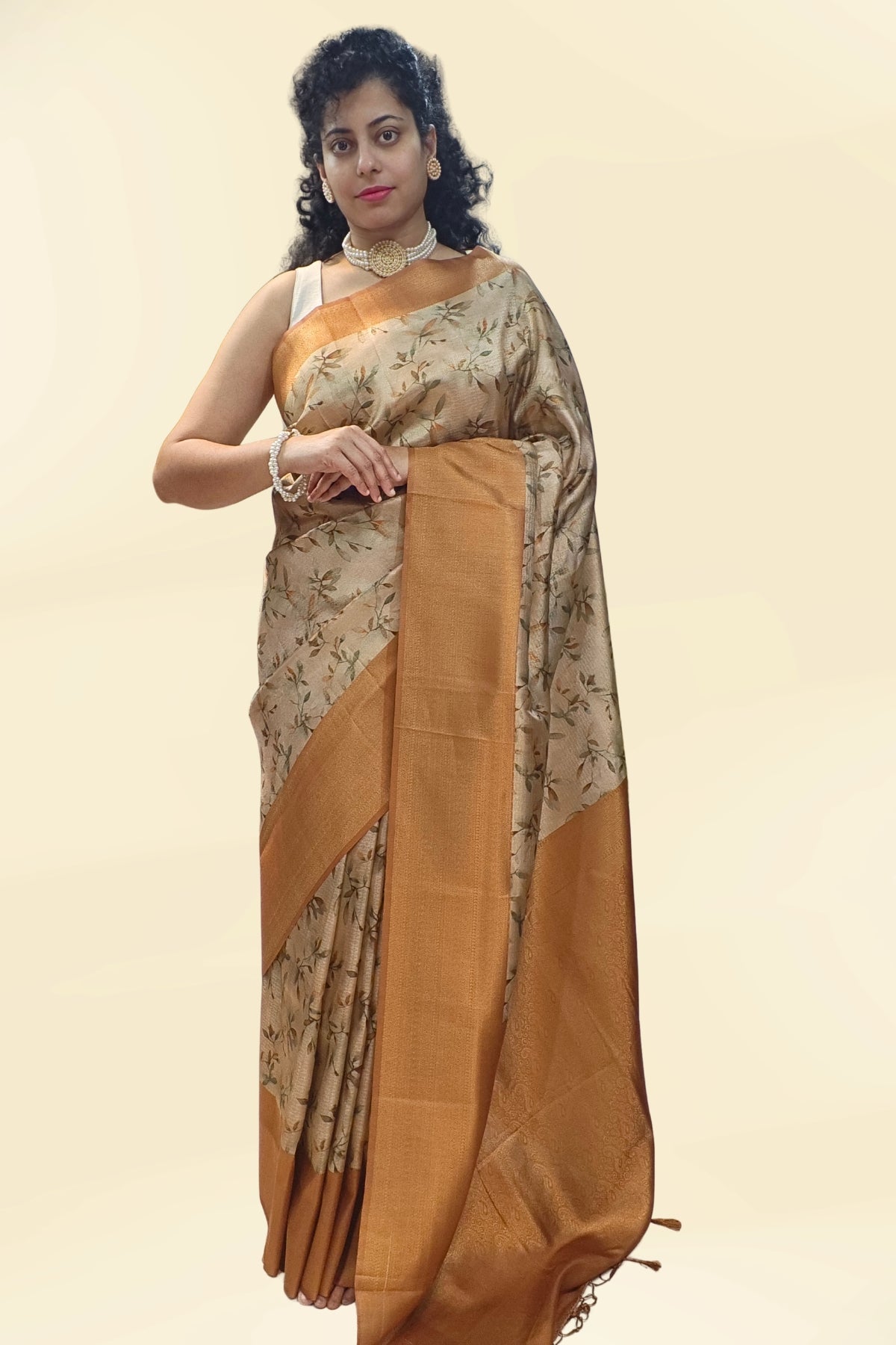 Mustard Floral Rajguru Printed Saree