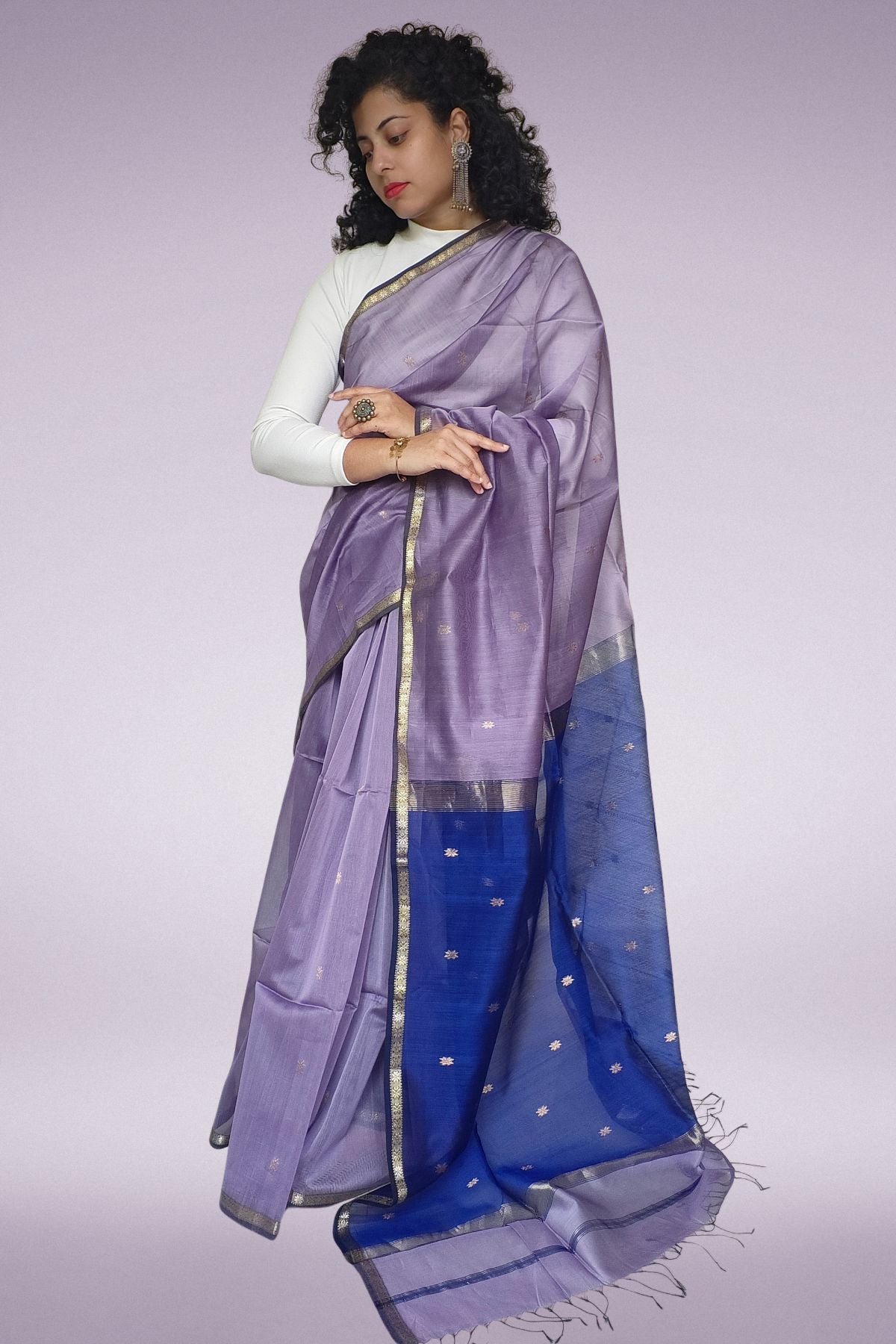 Lavender Star Buti Maheshwari Saree