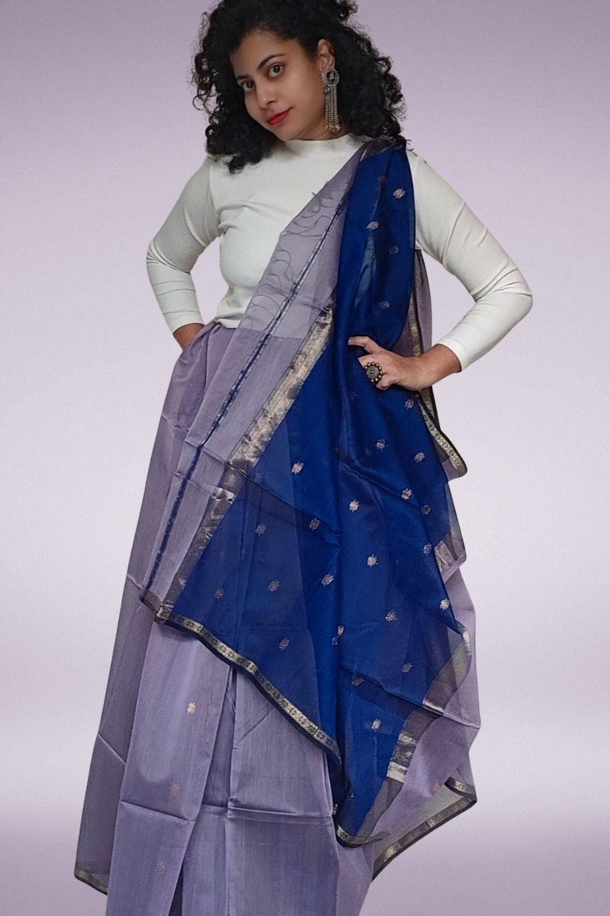 Lavender Star Buti Maheshwari Saree