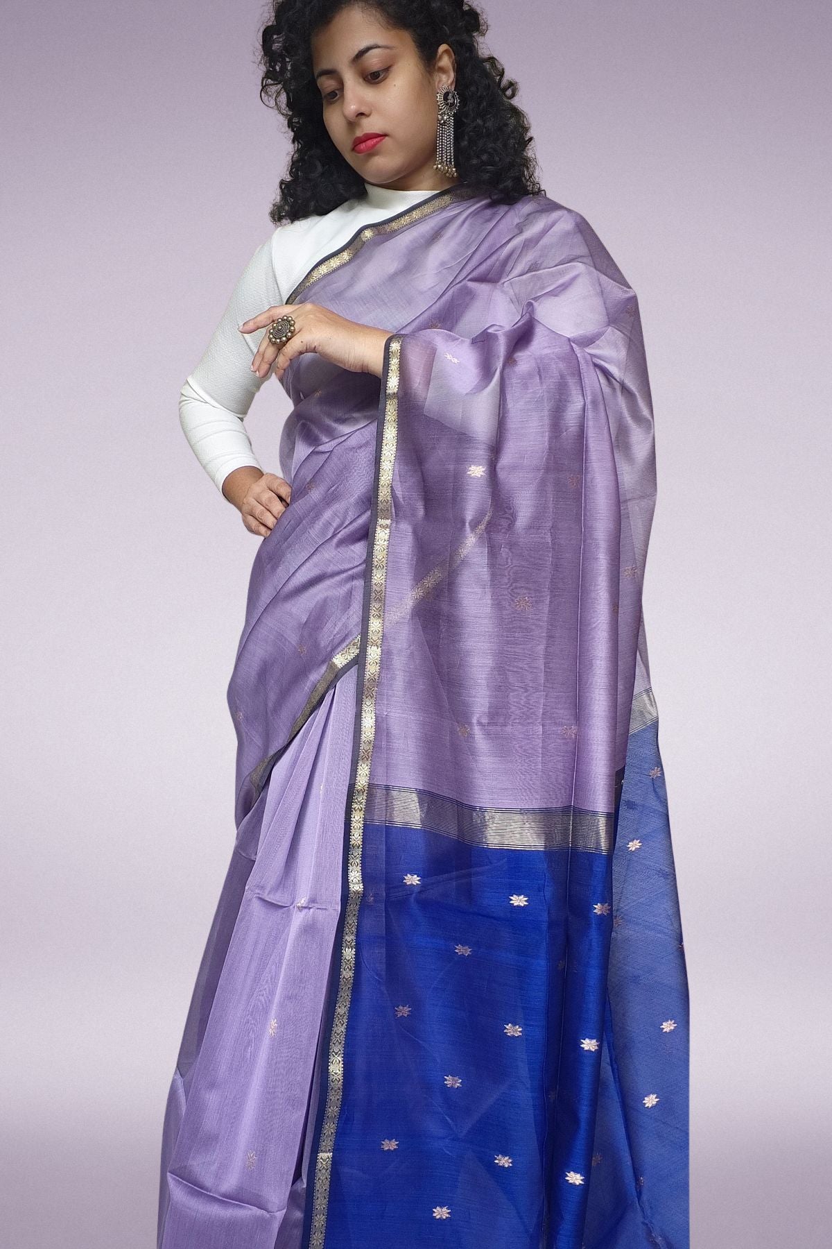 Lavender Star Buti Maheshwari Saree