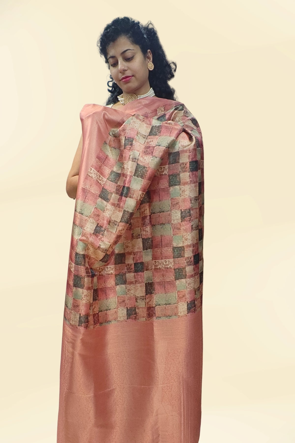 Pink Checks Rajguru Printed Saree