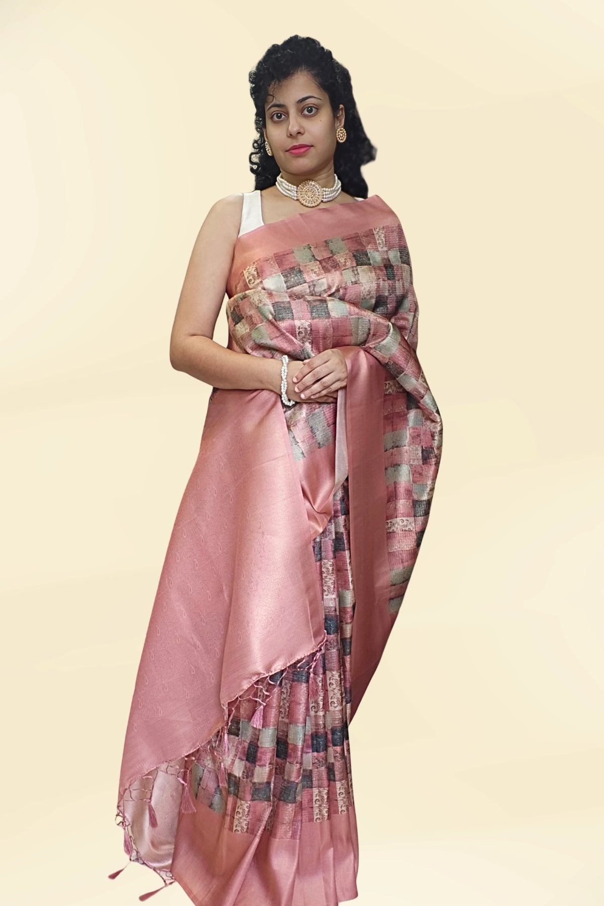 Pink Checks Rajguru Printed Saree