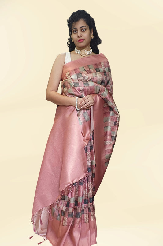Pink Checks Rajguru Printed Saree