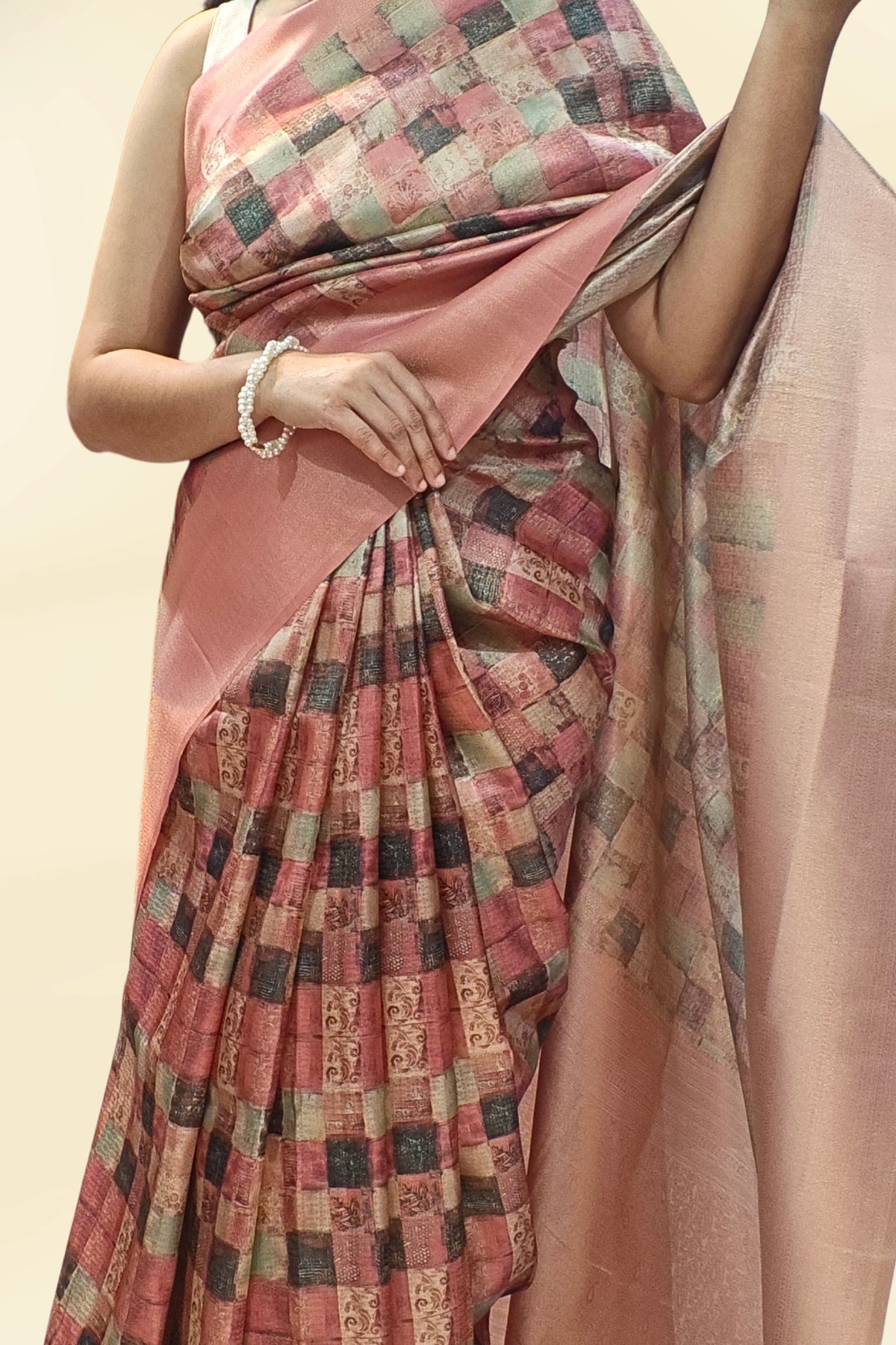 Pink Checks Rajguru Printed Saree