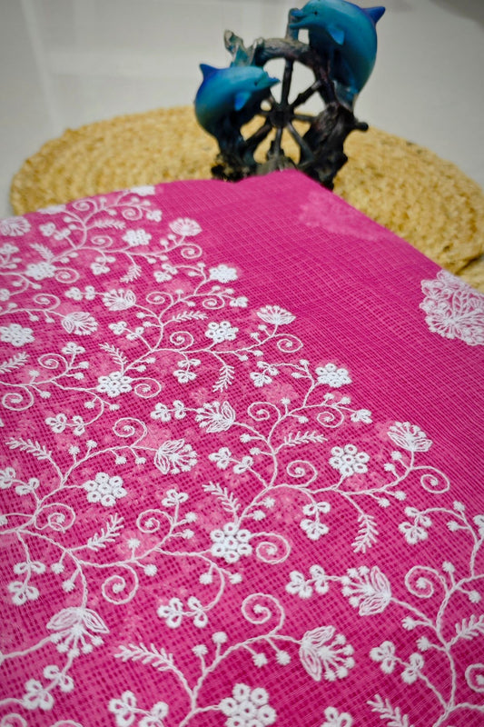 Pink Manipuri Checks Cotton Saree